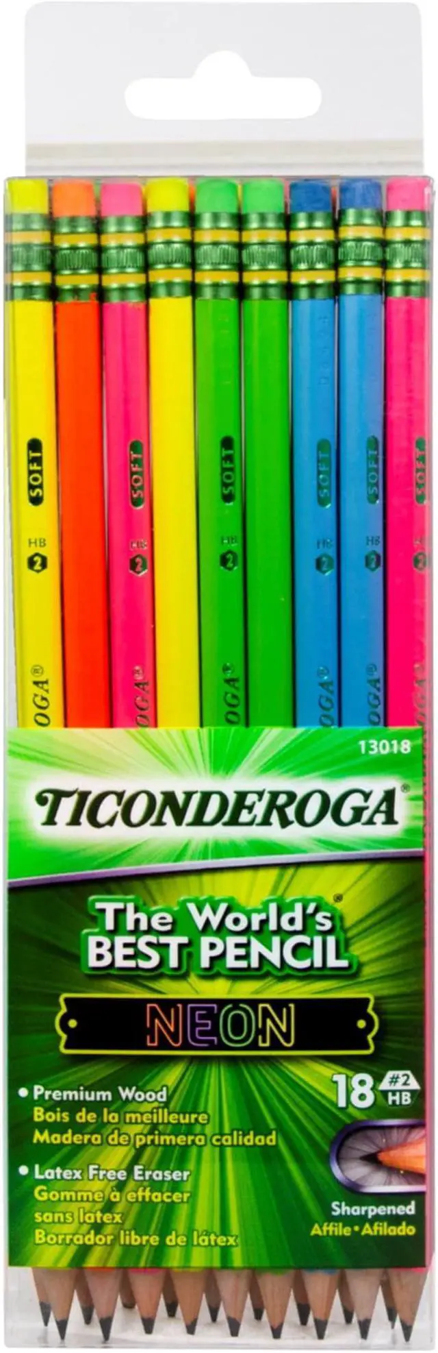 Alt view image 3 of 3 - Ticonderoga Neon Pencils, #2 Pre-Sharpened Wood Pencils with Erasers, 18-Count, 13018