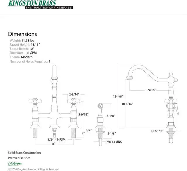Alt view image 7 of 8 - 8 Center Kitchen Faucet With Side Sprayer