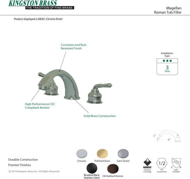 Alt view image 8 of 8 - Kingston Brass KB365 Roman Tub , Faucet, Oil Rubbed Bronze