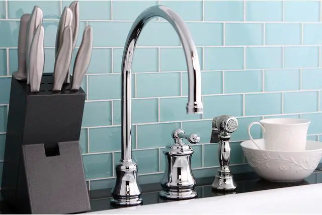 Alt view image 9 of 10 - Single Handle Widespread Kitchen Faucet with Brass Sprayer