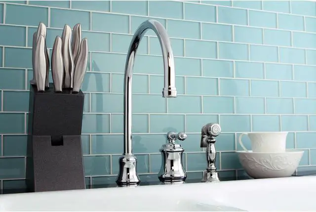 Alt view image 10 of 10 - Single Handle Widespread Kitchen Faucet with Brass Sprayer