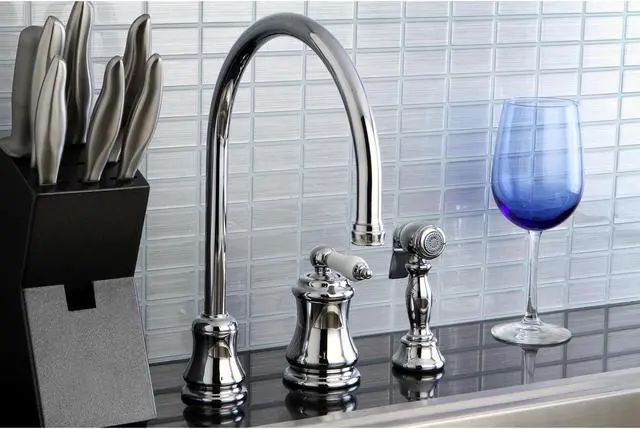 Alt view image 8 of 8 - Single Handle Widespread Kitchen Faucet with Brass Sprayer