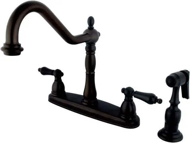 Alt view image 3 of 3 - Kingston Brass KB175.ALBS Heritage Centerset Kitchen Faucet with Metal Lever Han, Oil Rubbed Bronze