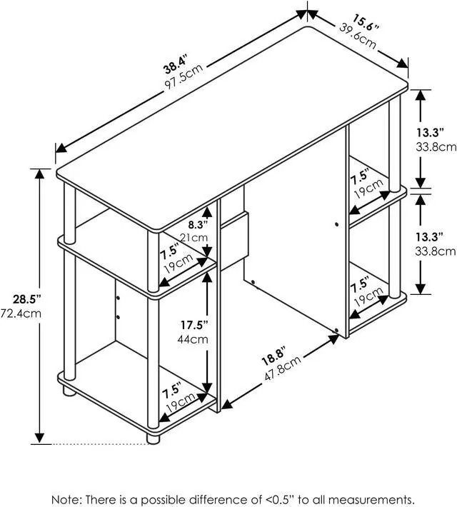 Alt view image 2 of 5 - Furinno 15112 JAYA Compact Computer Study Desk  Americano  Stainless Steel Tubes