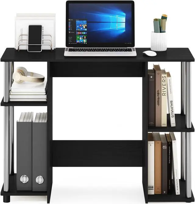 Alt view image 4 of 5 - Furinno 15112 JAYA Compact Computer Study Desk  Americano  Stainless Steel Tubes