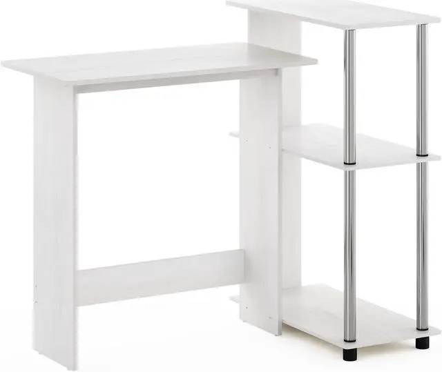 Main image of Furinno Abbott Corner Computer Desk with Bookshelf  White Oak/Stainless Steel