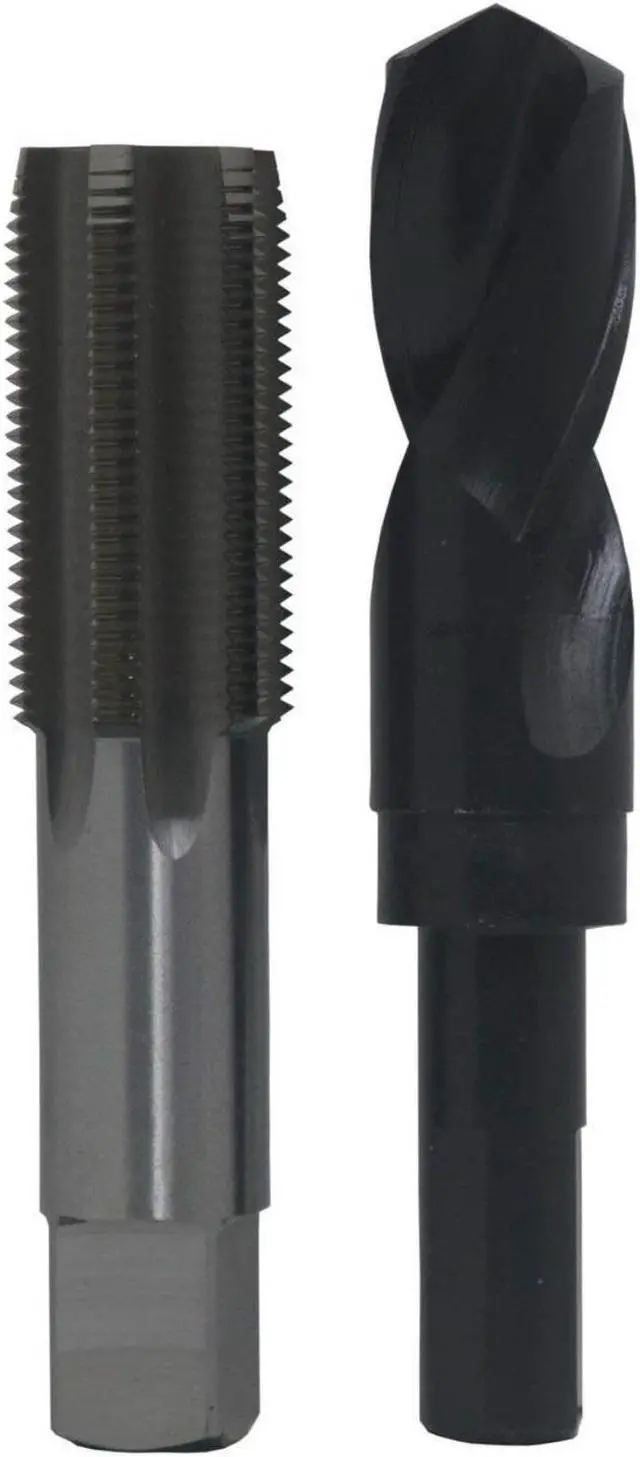 Alt view image 12 of 12 - Drill America POU1-1/4-7 1-1/4"-7" HSS Plug Tap and 1-7/64" HSS, 1/2" Shank Drill Bit, 8" Length