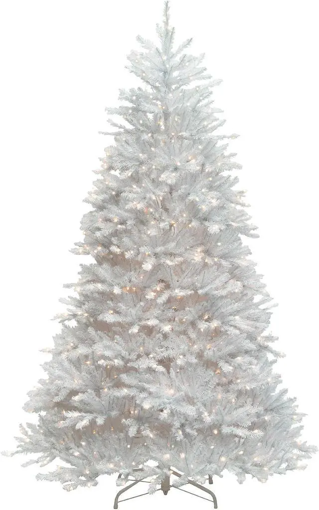 Alt view image 8 of 8 - National Tree Company DUWH75LO 9 ft. Pre-Lit Dunhill Fir White Tree - 59" x 59" x 90" - White Tree, White Tree Stand