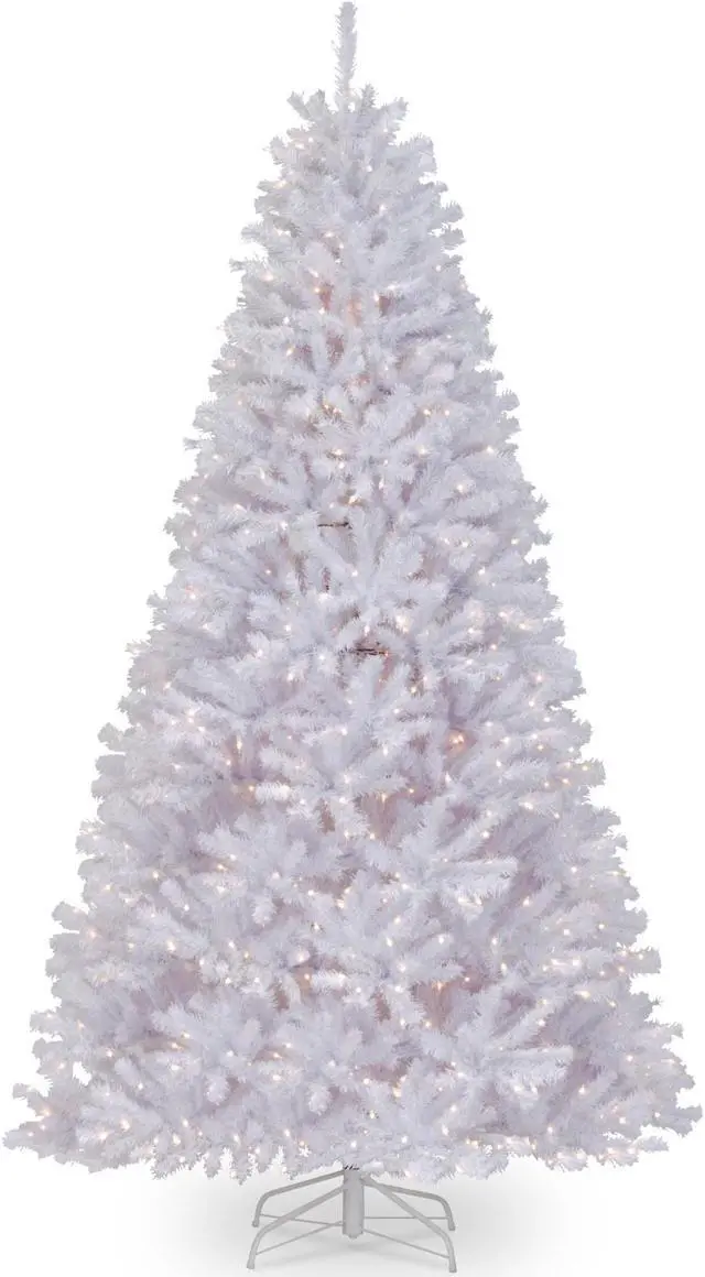 Alt view image 6 of 6 - National Tree Company NRVW730290 9 ft. Pre-Lit North Valley Spruce White Tree, -65" x 65" x 108" - White Tree, White Tree Stand