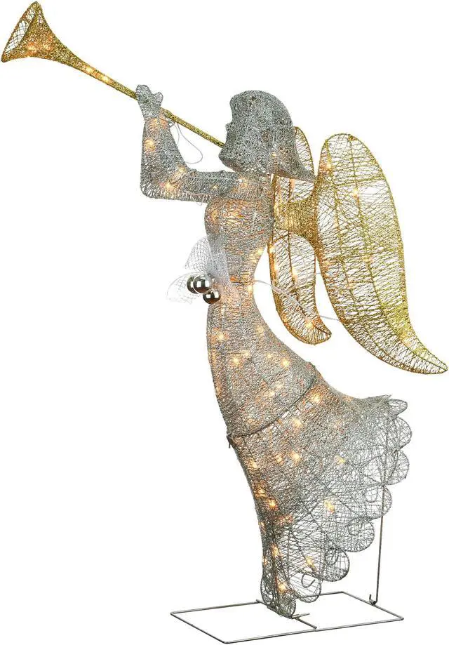 Alt view image 11 of 11 - National Tree Company DF070005U 48" Silver Angel Decor, AC Powered - Cool White LED Lights - 24" x 30 "x 48" - Silver