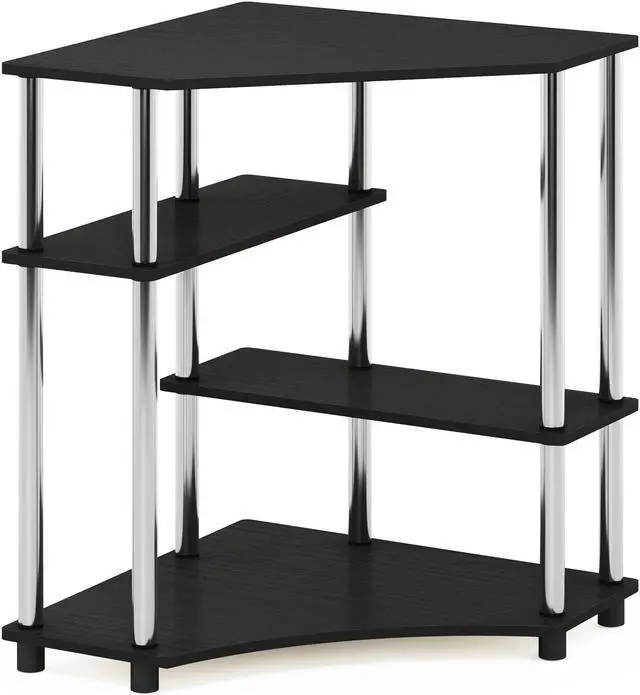 Main image of Furinno Turn-N-Tube Space Saving Corner Desk with Shelves, Americano, Stainless Steel Tubes