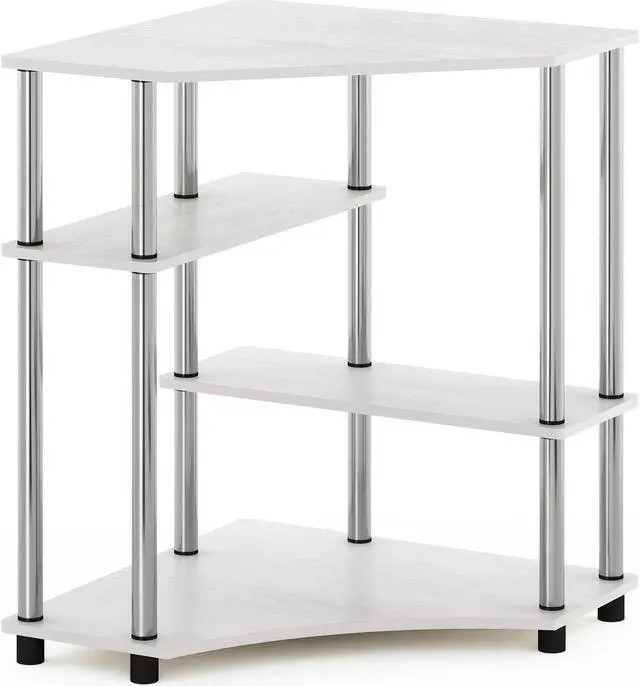 Main image of Furinno Turn-N-Tube Space Saving Corner Desk with Shelves, White Oak, Stainless Steel Tubes
