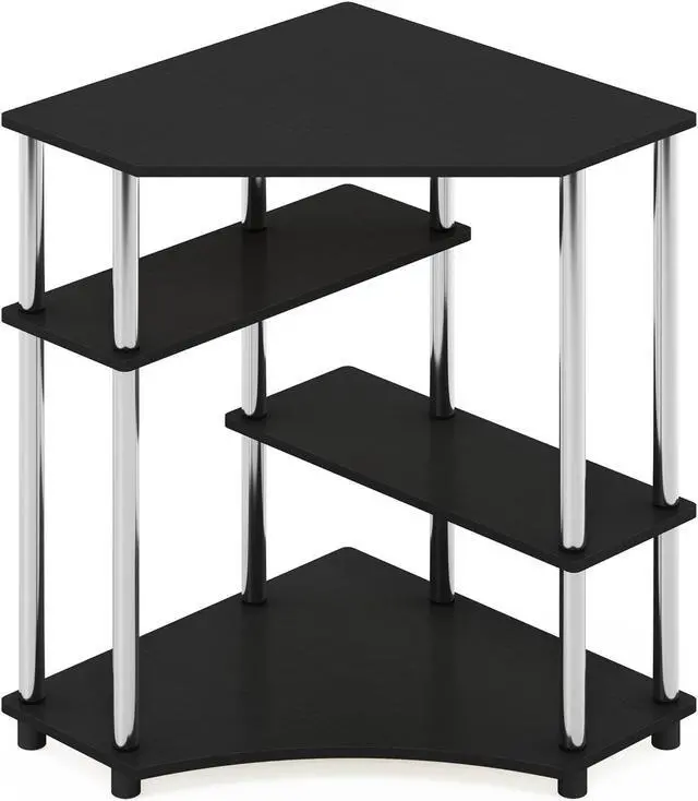 Alt view image 5 of 5 - Furinno Turn-N-Tube Space Saving Corner Desk with Shelves, Americano, Stainless Steel Tubes