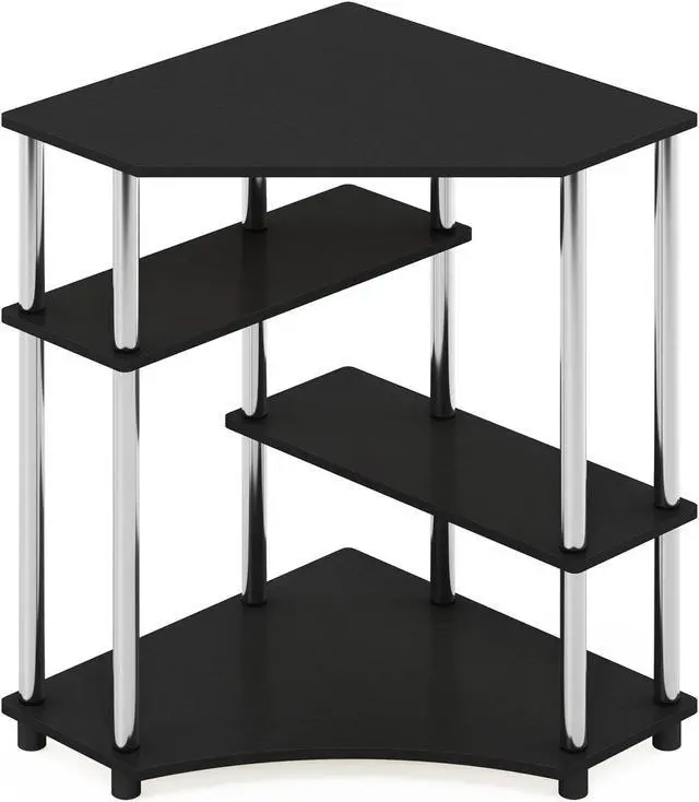 Alt view image 3 of 5 - Furinno Turn-N-Tube Space Saving Corner Desk with Shelves, Americano, Stainless Steel Tubes