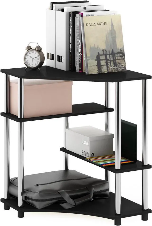 Alt view image 4 of 5 - Furinno Turn-N-Tube Space Saving Corner Desk with Shelves, Americano, Stainless Steel Tubes