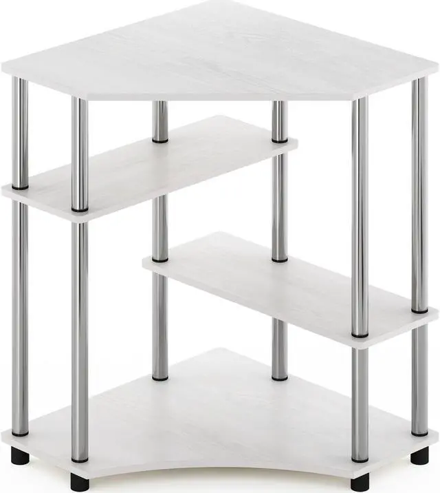 Alt view image 5 of 5 - Furinno Turn-N-Tube Space Saving Corner Desk with Shelves, White Oak, Stainless Steel Tubes