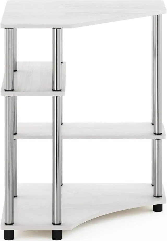 Alt view image 2 of 5 - Furinno Turn-N-Tube Space Saving Corner Desk with Shelves, White Oak, Stainless Steel Tubes