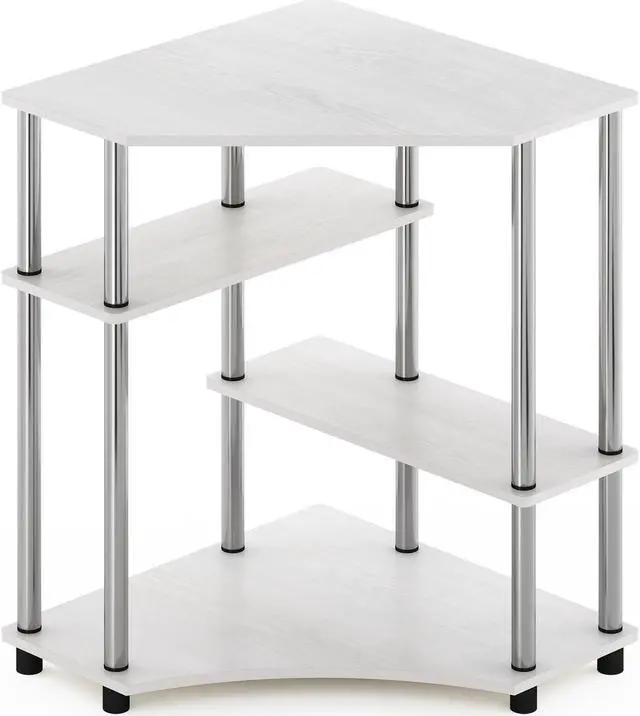 Alt view image 3 of 5 - Furinno Turn-N-Tube Space Saving Corner Desk with Shelves, White Oak, Stainless Steel Tubes