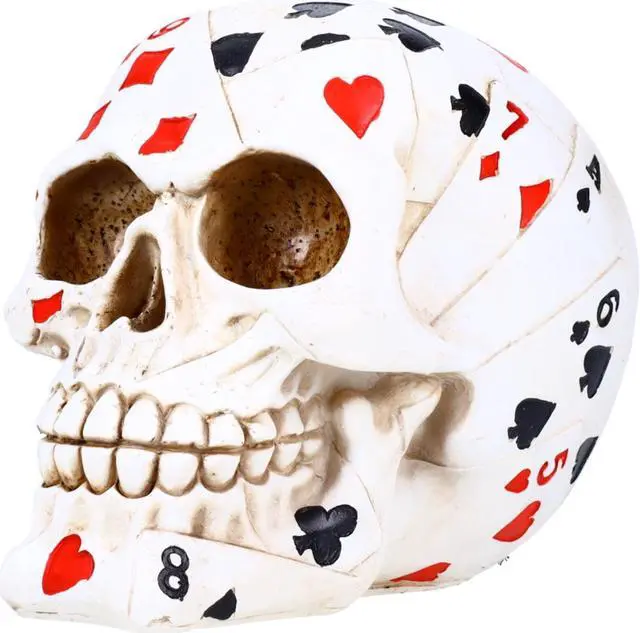 Alt view image 7 of 8 - Resin Sugar Skull White Deck of Cards Design P714622 - Card Player Halloween Decoration Gothic DOD Skeleton Head Dia de los Muertos - Card Suits