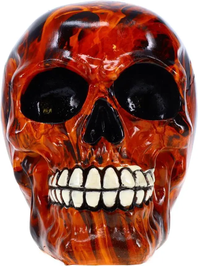Alt view image 5 of 9 - Resin Flame Skull Orange Day of the Dead Skull P754923 - Ghost Rider Halloween Decoration Gothic DOD Skeleton Head Dia de los Muertos - Orange