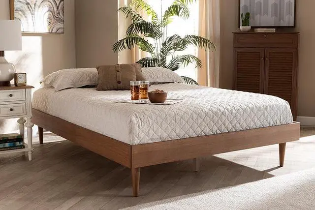 Alt view image 3 of 9 - Baxton Studio Rina Mid-Century Modern Ash Wanut Finished Queen Size Wood Bed Frame