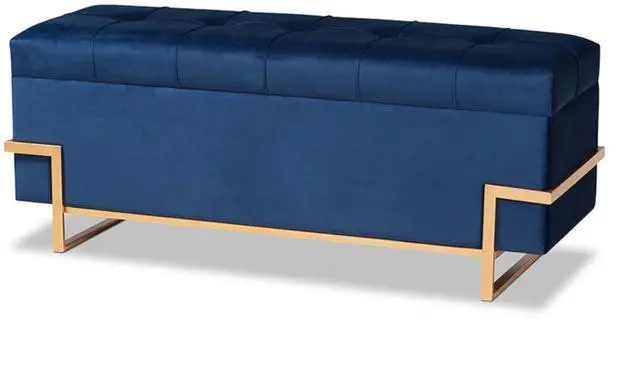 Alt view image 9 of 20 - Baxton Studio Parker Glam and Luxe Navy Blue Velvet Upholstered and Gold Metal Finished Storage Ottoman