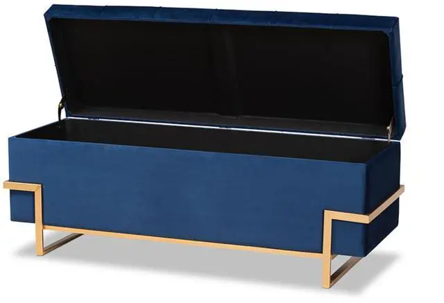 Alt view image 10 of 20 - Baxton Studio Parker Glam and Luxe Navy Blue Velvet Upholstered and Gold Metal Finished Storage Ottoman