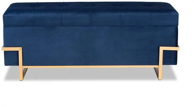 Alt view image 11 of 20 - Baxton Studio Parker Glam and Luxe Navy Blue Velvet Upholstered and Gold Metal Finished Storage Ottoman