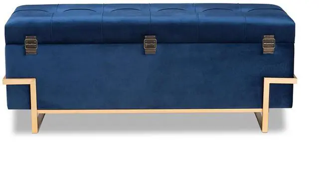 Alt view image 13 of 20 - Baxton Studio Parker Glam and Luxe Navy Blue Velvet Upholstered and Gold Metal Finished Storage Ottoman
