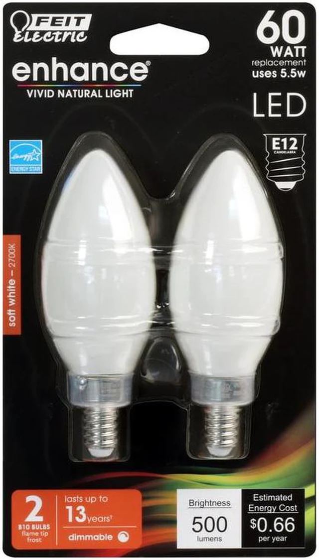 Alt view image 2 of 2 - feit electric enhance blunt tip e12 (candelabra) filament led bulb soft white 60 watt equivalence