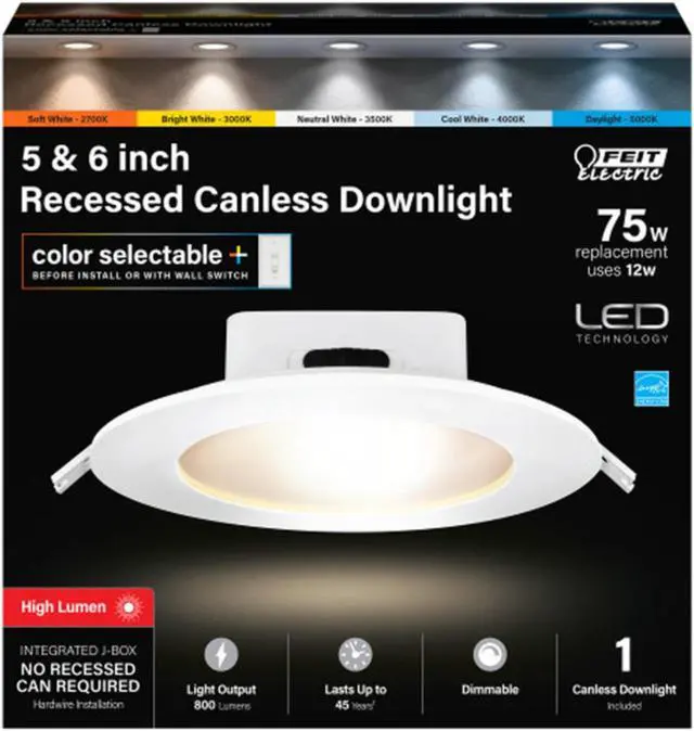 Alt view image 2 of 2 - Feit Electric Warm White 5-6 in. W Aluminum LED Dimmable Recessed J-Box Downlight 75 watt equiv - Total Qty: 1