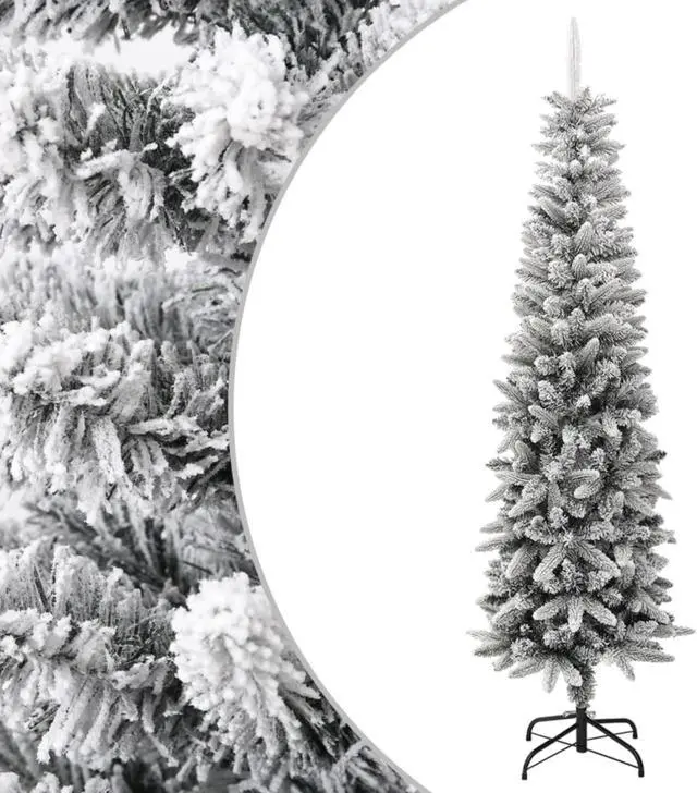 Alt view image 5 of 13 - vidaXL Artificial Slim Christmas Tree with Flocked Snow 7 ft PVC&PE
