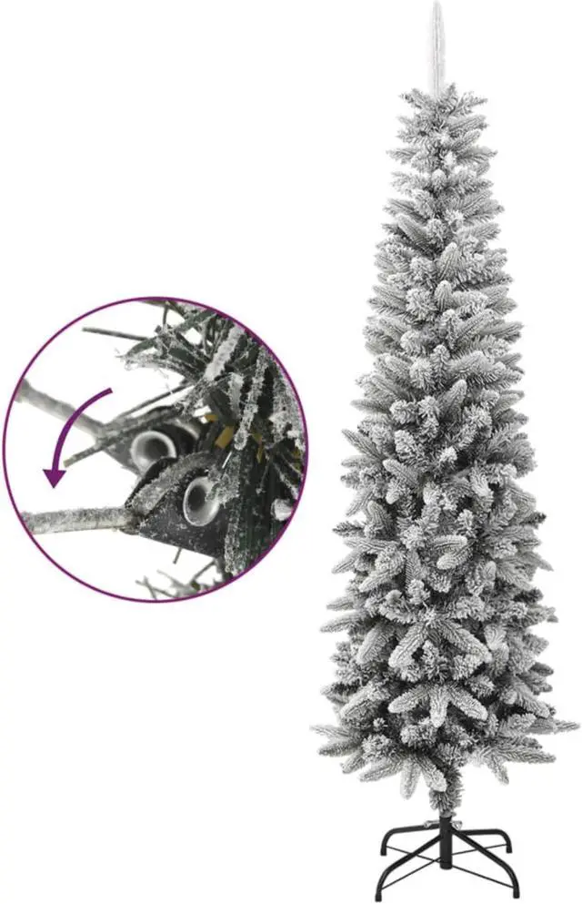Alt view image 7 of 13 - vidaXL Artificial Slim Christmas Tree with Flocked Snow 7 ft PVC&PE
