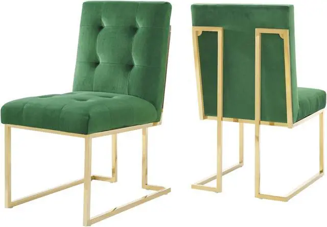 Main image of Privy Gold Stainless Steel Performance Velvet Dining Chair Set of 2 Gold Emerald