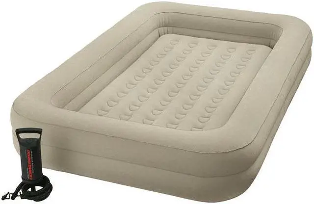 Alt view image 9 of 9 - Intex Kids Travel Air Mattress Inflatable Bed with Raised Sides and Hand Pump
