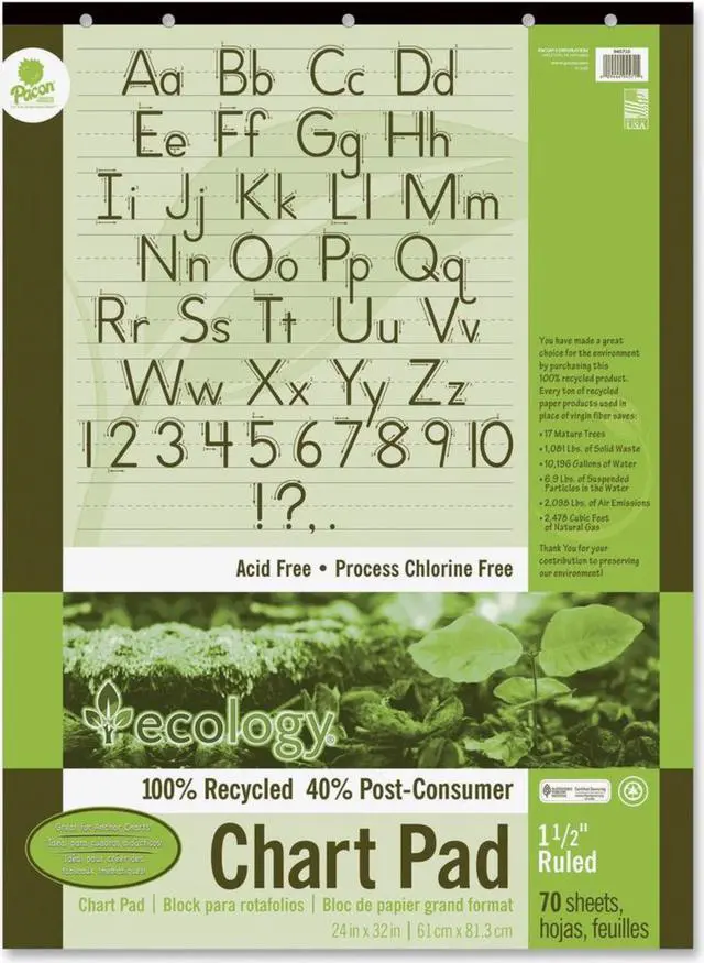 Alt view image 8 of 9 - S.A.V.E Recycled Chart Pads, 1-1/2In Ruled, 24 X 32, White, 70 Sheets