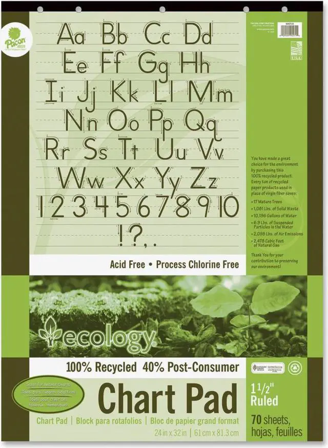 Alt view image 9 of 9 - S.A.V.E Recycled Chart Pads, 1-1/2In Ruled, 24 X 32, White, 70 Sheets