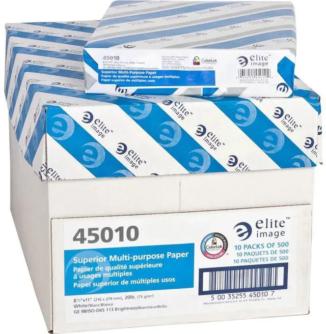 Alt view image 11 of 12 - Elite Image 45010 Multipurpose Paper - 8 1/2" x 11" - 20 lb Basis Weight - 98 Brightness - 5000 sheets / Carton (10 Reams / Carton) - White