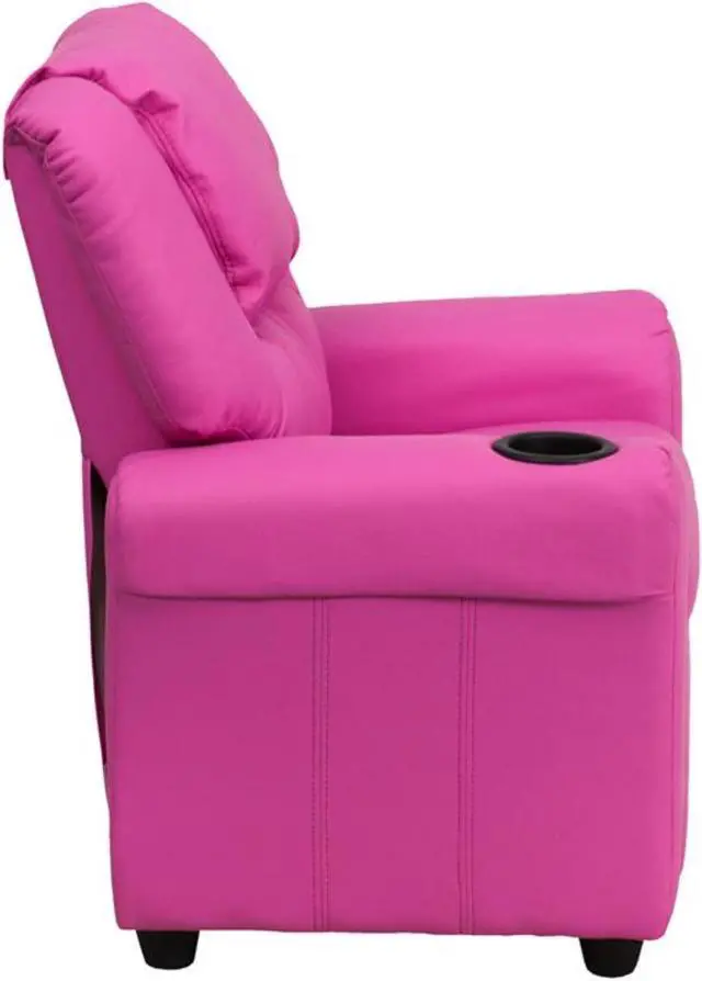Alt view image 17 of 17 - Contemporary Hot Pink Vinyl Kids Recliner with Cup Holder and Headrest