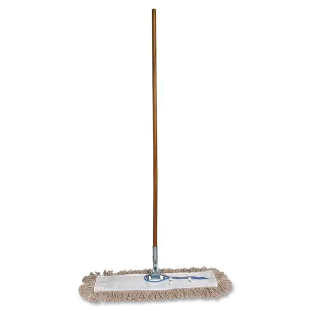 Alt view image 6 of 6 - Genuine Joe Dust Mop Complete Combo - 24" Cotton Head - 60" x 0.94" Wood Handle - Swivel Head, Lightweight, Chrome Plate