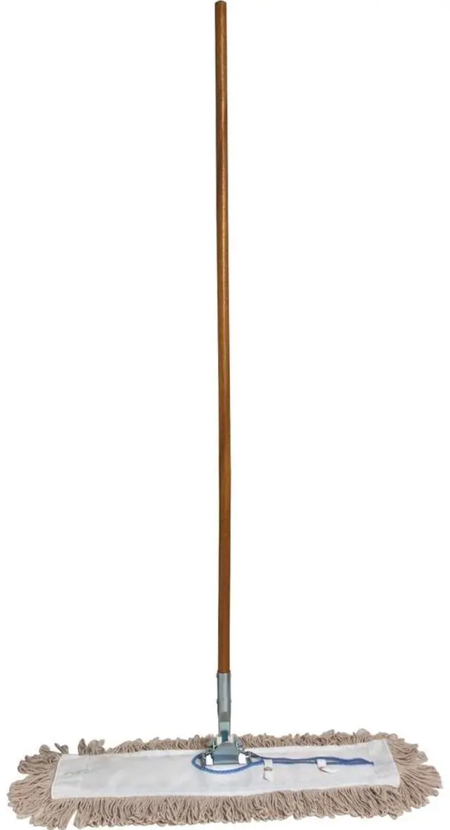 Alt view image 5 of 6 - Genuine Joe Dust Mop Complete Combo - 24" Cotton Head - 60" x 0.94" Wood Handle - Swivel Head, Lightweight, Chrome Plate