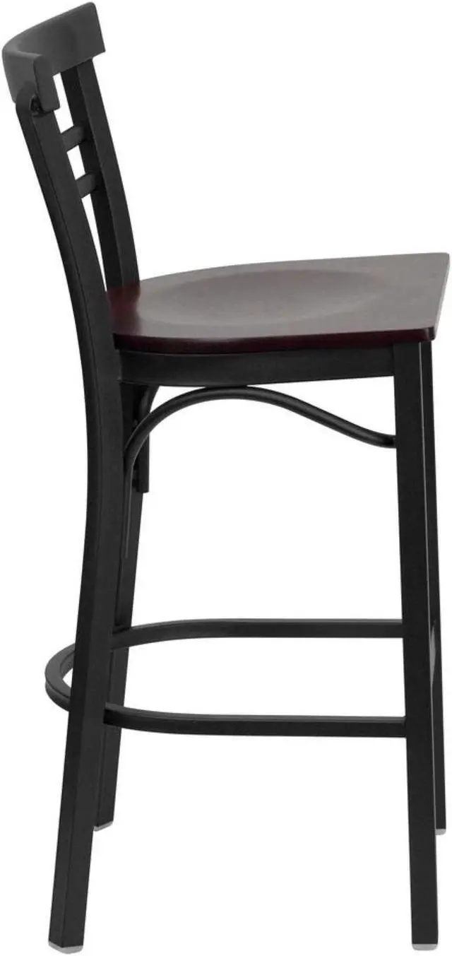 Alt view image 2 of 6 - Flash Furniture XU-DG6R9BLAD-BAR-MAHW-GG Hercules Series Black Ladder Back Metal Restaurant Bar Stool with Mahogany Wood Seat