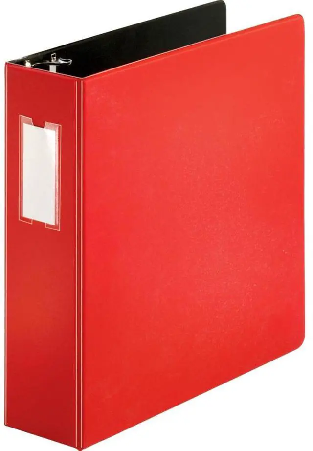 Alt view image 5 of 6 - Business Source D-Ring Binder w/Label Holder Hvy-Dty 3" Red 33116