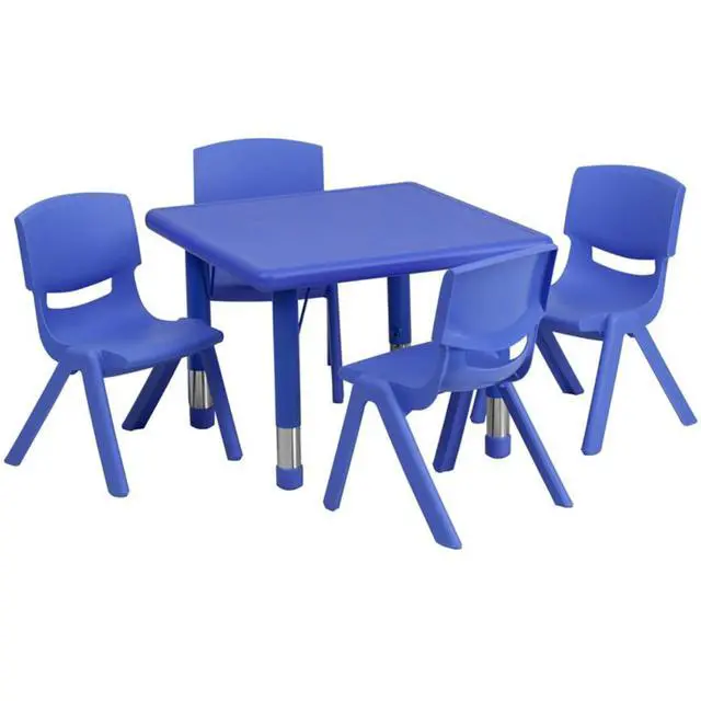 Alt view image 9 of 16 - 24'' Square Blue Plastic Height Adjustable Activity Table Set with 4 Chairs