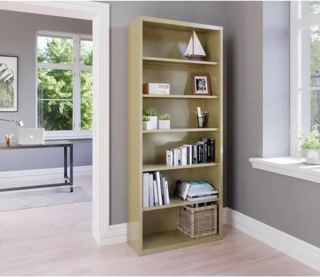 Alt view image 12 of 12 - Lorell Steel Bookcase 6-Shelf 34-1/2"x13"x82" Putty 41293
