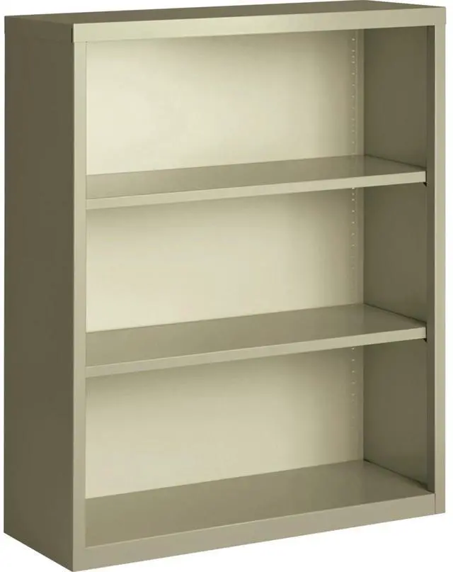 Alt view image 8 of 9 - Lorell Steel Bookcase 3-Shelf 34-1/2"x13"x42" Putty 41284
