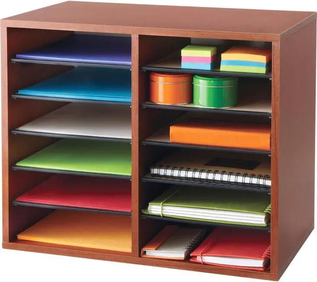 Alt view image 15 of 17 - Wood Adjustable Literature Organizer - 12 Compartment in Cherry by Safco