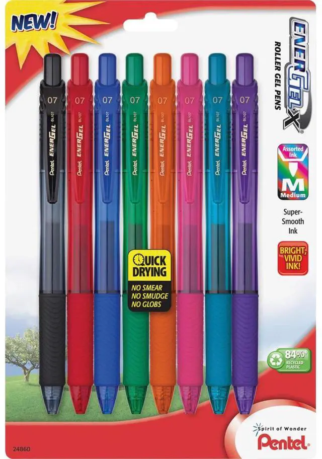 Alt view image 5 of 6 - Pentel Gel Pens Retractable .7mm 8/PK Assorted Barrel/Ink BL107CRBP8M