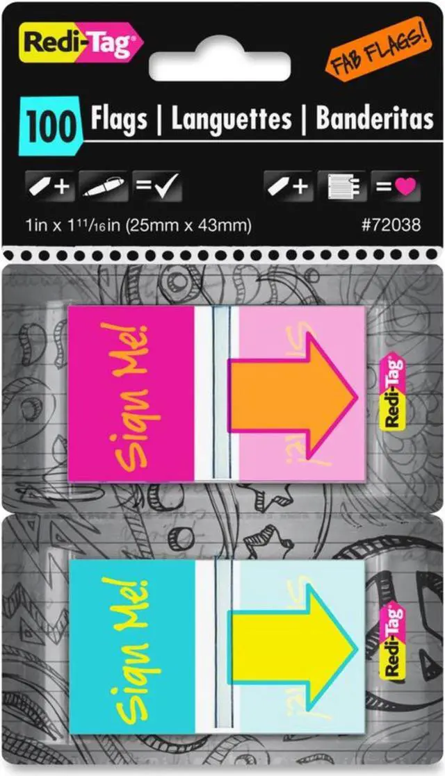 Alt view image 9 of 9 - Pop-Up Fab Page Flags w/Dispenser, "Sign Me!", Red/Orange, Teal/Yellow, 100/Pack