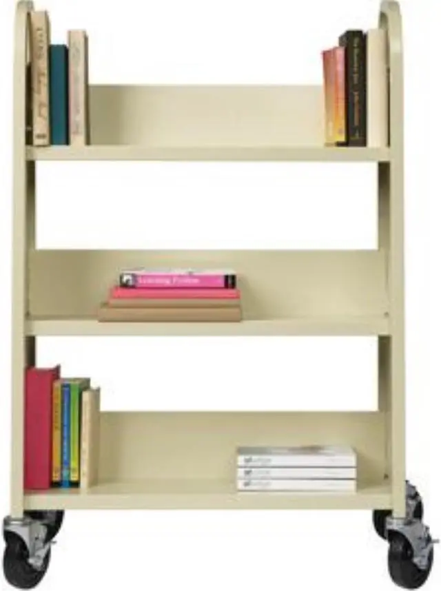 Alt view image 8 of 8 - Lorell Single-Sided Book Cart Slanted 3-shelf 32"x14"x46" Putty 49204